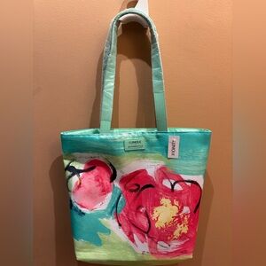 Clinique x Drawbertson limited-edition tote bag floral design green and pink NWT